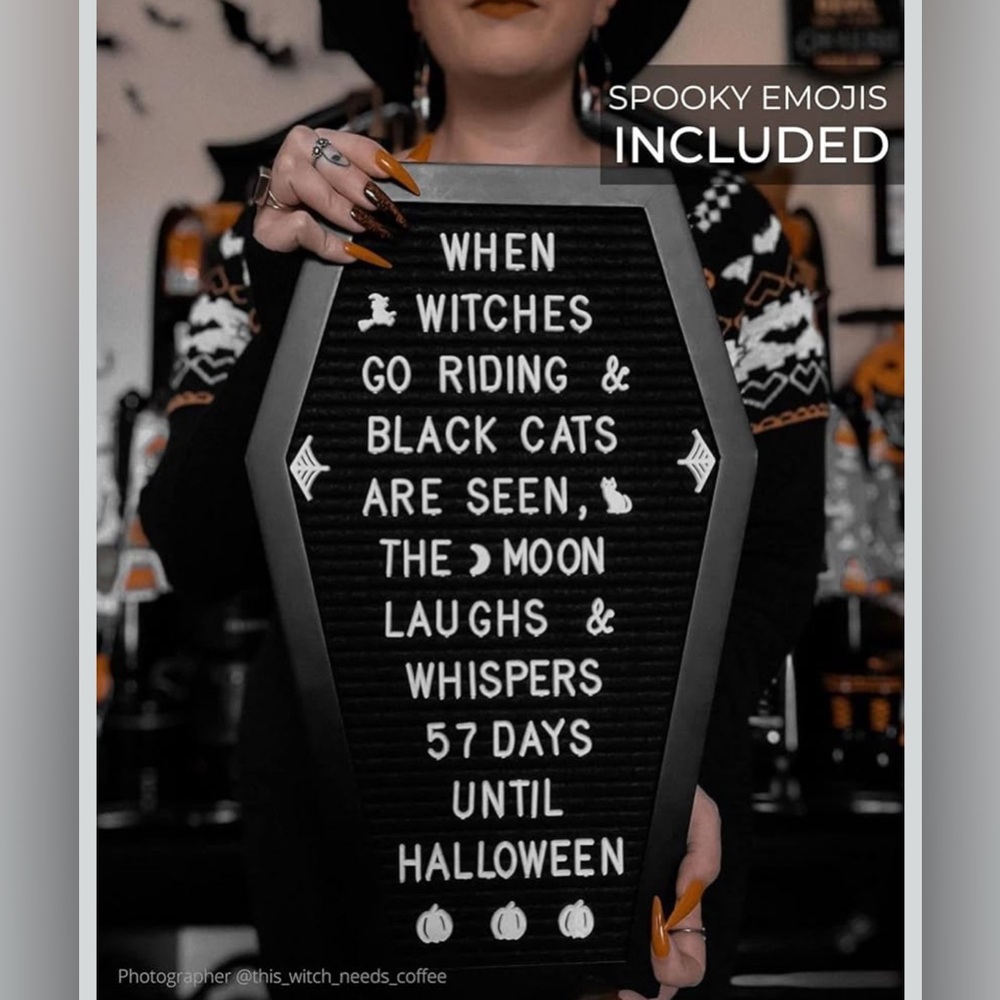 Black Coffin Letter Board with White Letters